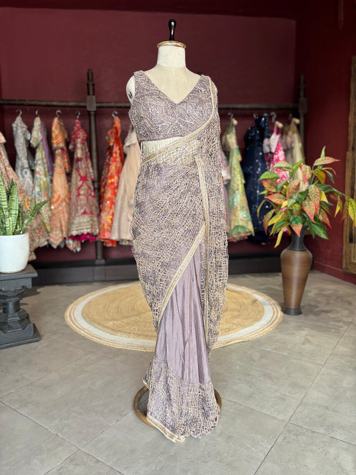 Mauve Designer Saree with Heavy Sequin Work and Embellished Blouse