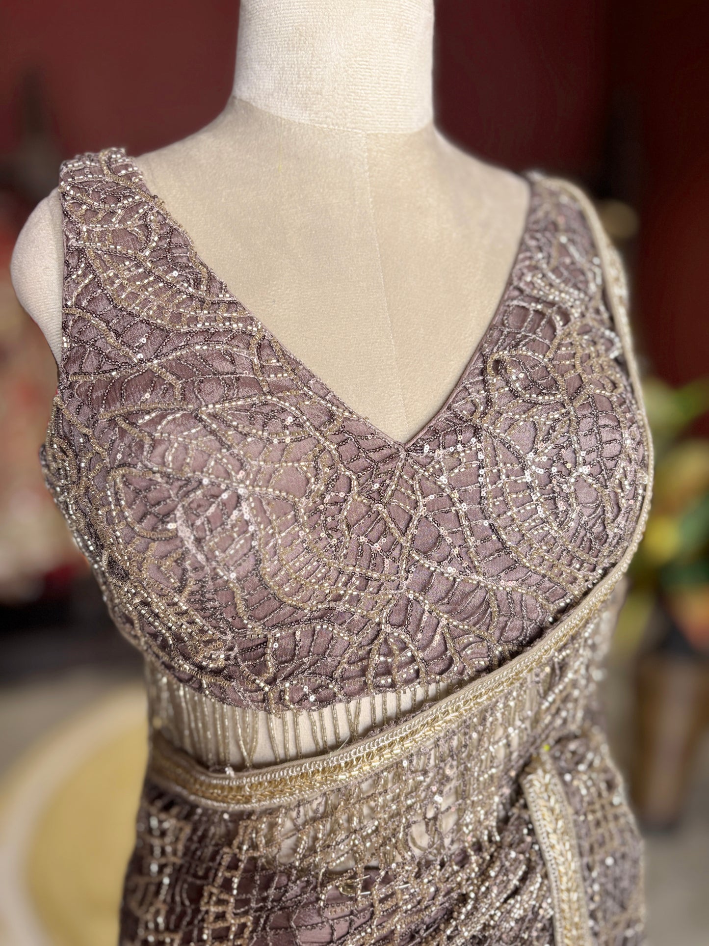 Mauve Designer Saree with Heavy Sequin Work and Embellished Blouse