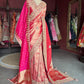 Banarasi Designer Saree with Golden Embroidery and Pink Dupatta Detail