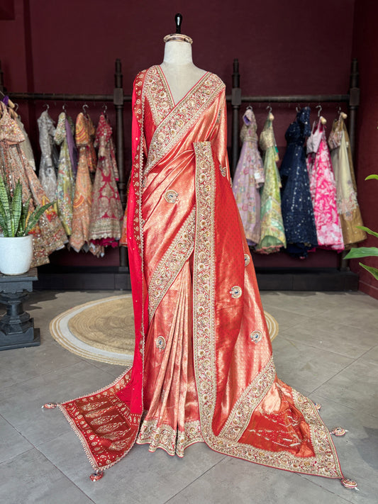 Royal Red Banarasi Designer Saree with Heavy Golden Embroidered Border