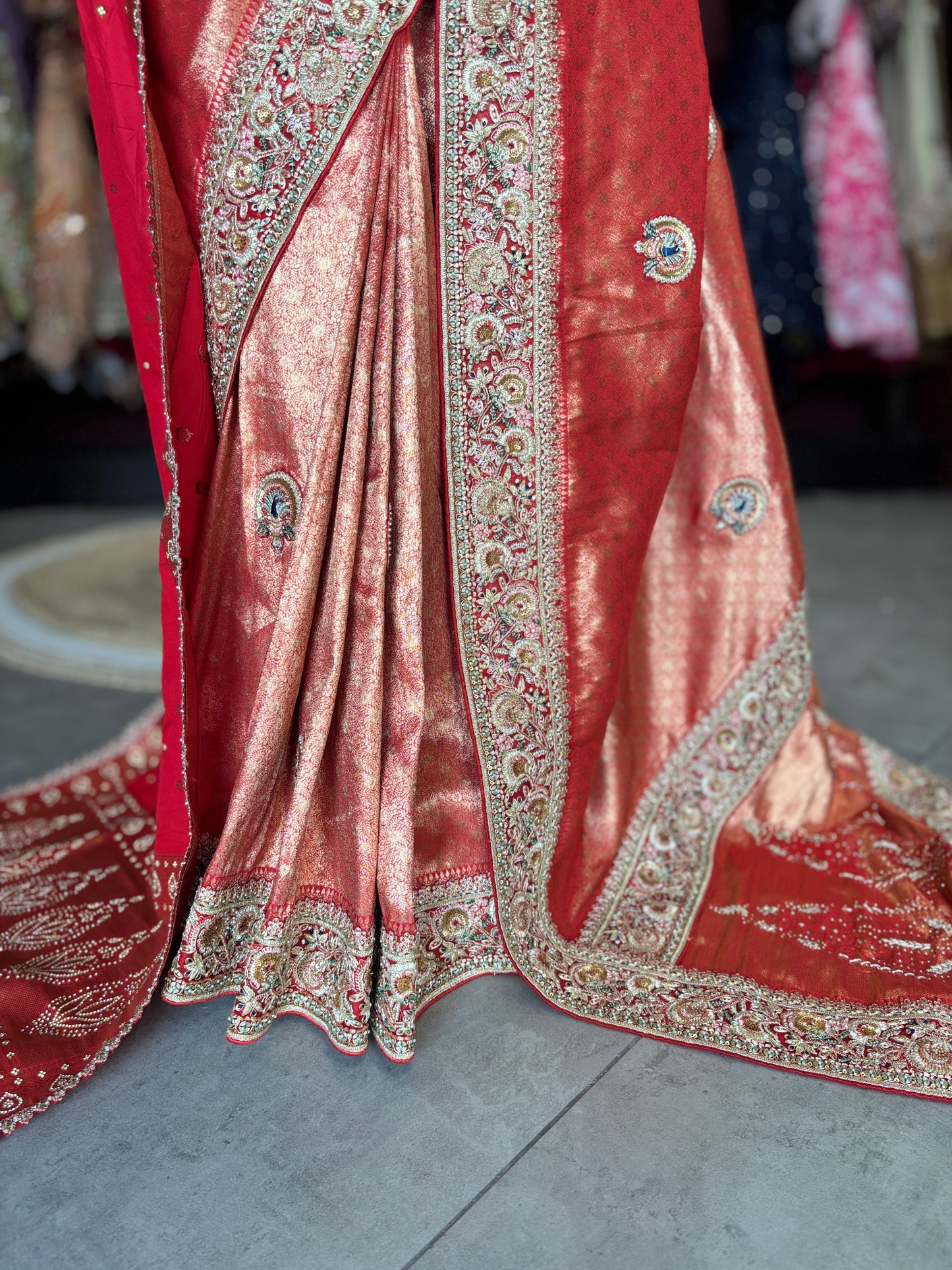 Royal Red Banarasi Designer Saree with Heavy Golden Embroidered Border