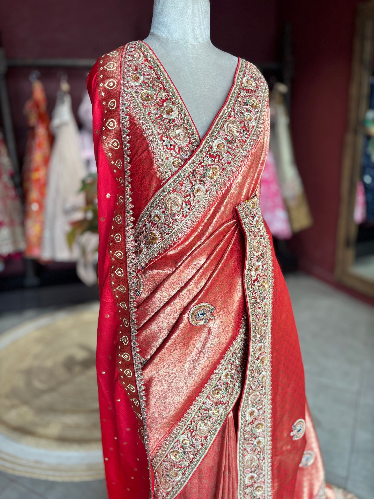 Royal Red Banarasi Designer Saree with Heavy Golden Embroidered Border