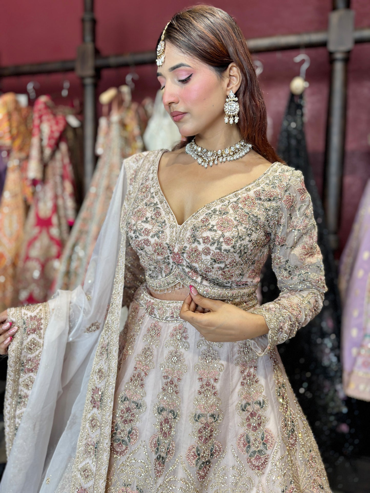 Heavy Embroidered Lehenga with Floral & Peacock Motifs