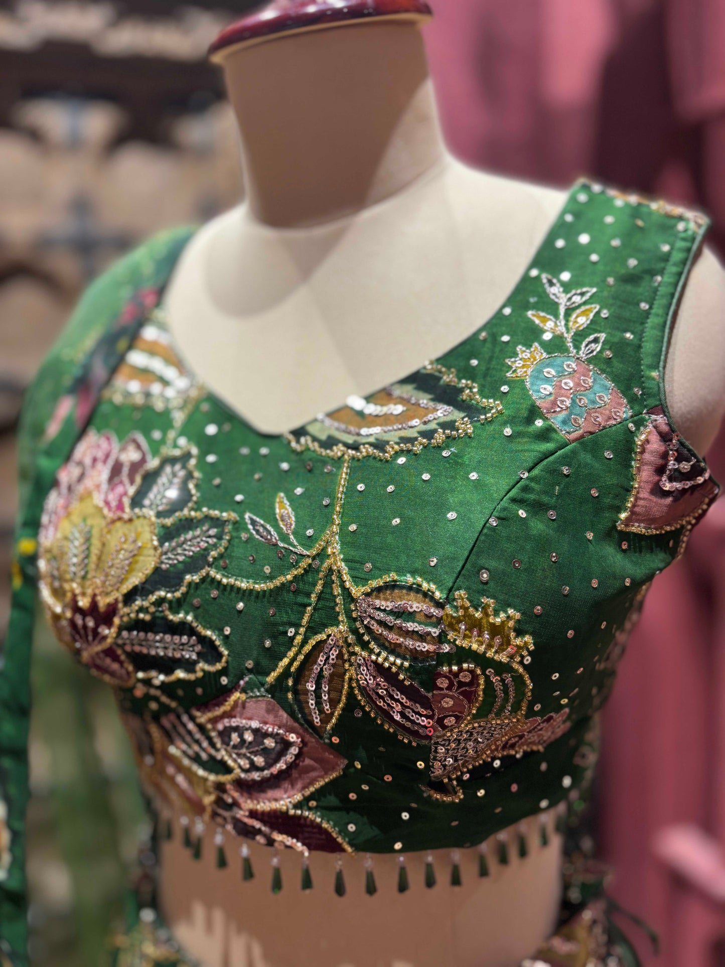 Emerald Green Floral Embroidered Bridal Lehenga Set