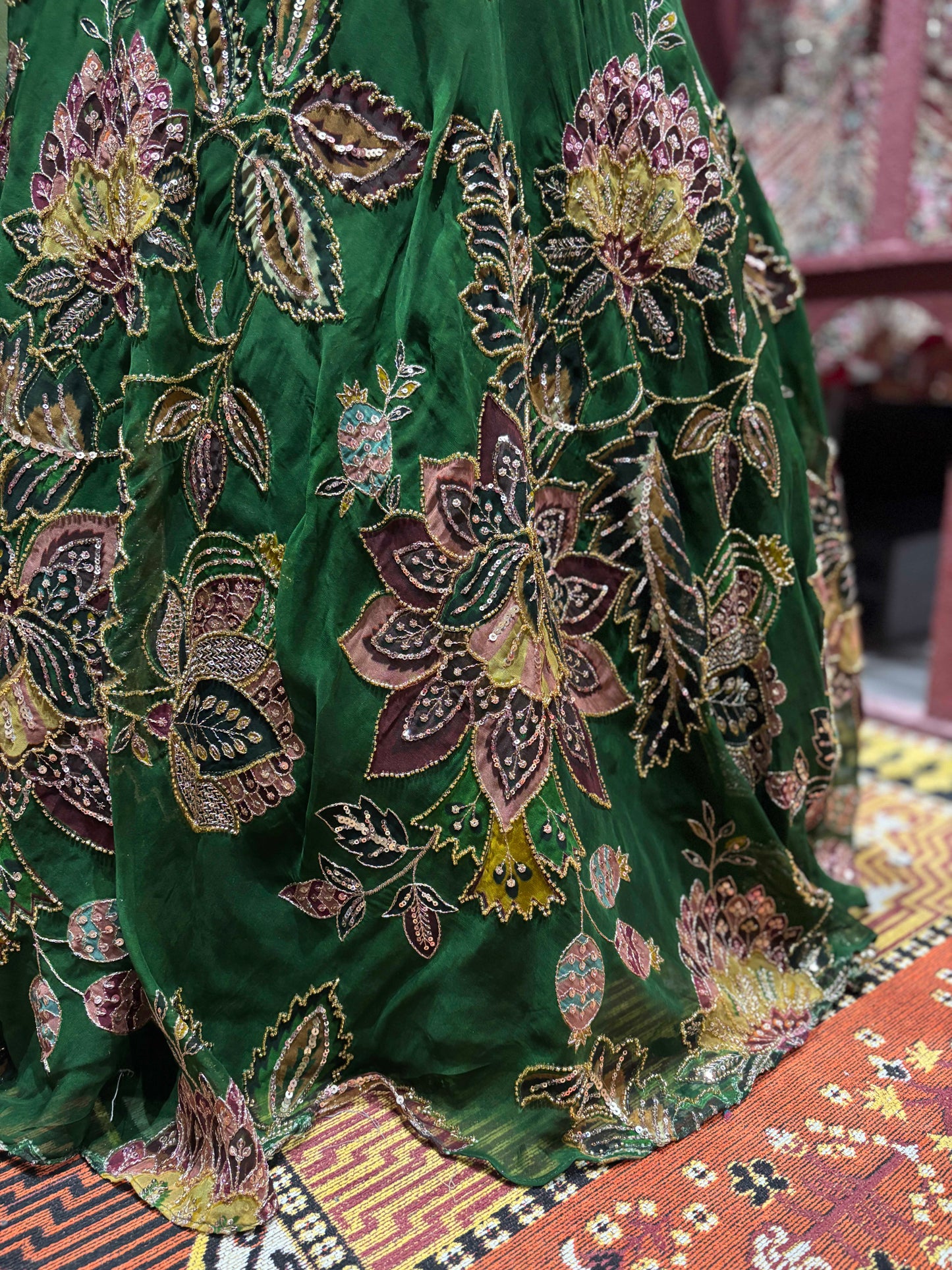 Emerald Green Floral Embroidered Bridal Lehenga Set