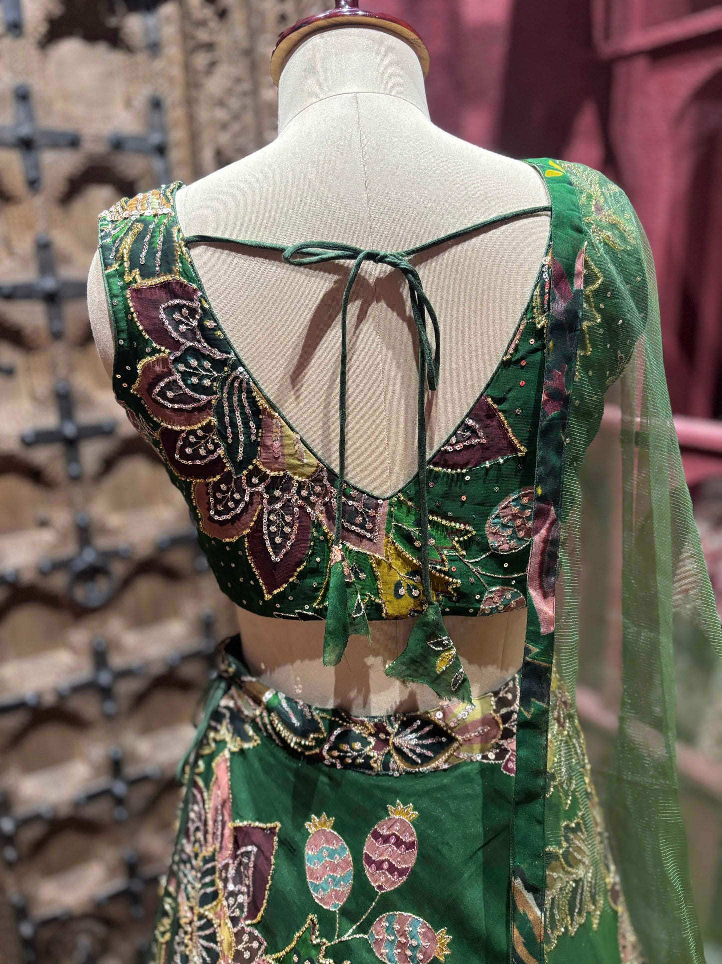 Emerald Green Floral Embroidered Bridal Lehenga Set