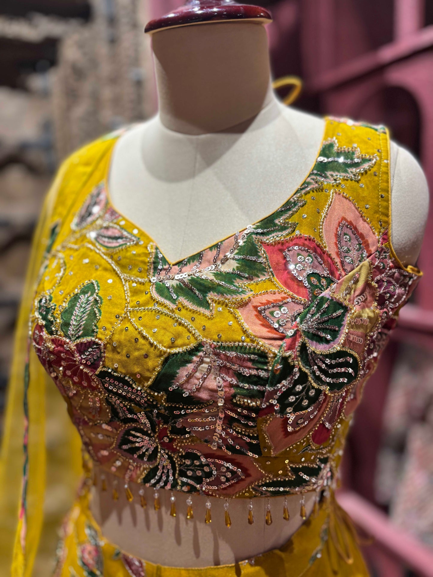 Mustard Yellow Floral Embroidered Festive Lehenga Set