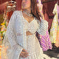 Lt-Grey Heavy Embroidered DesignerLehenga with Net Dupatta