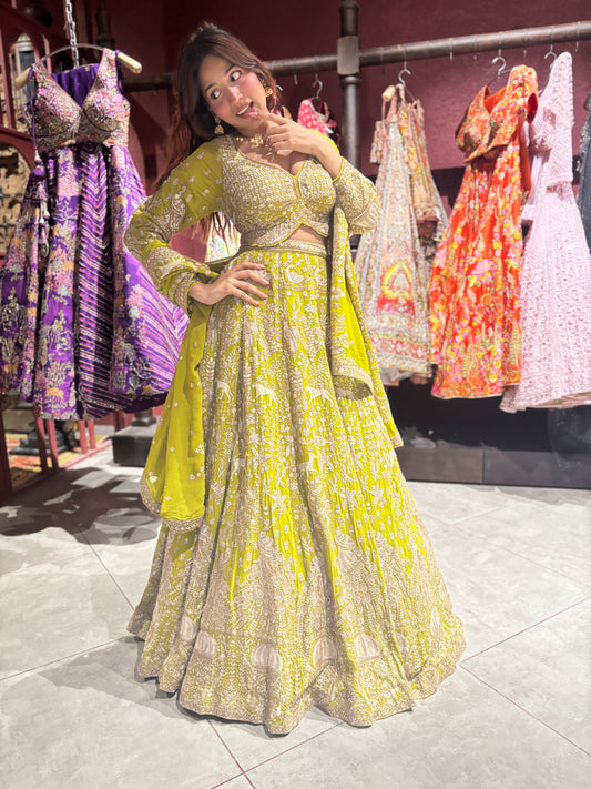 Perfect Zari & Sequins Lehenga with Deer Motifs and Dome Accents