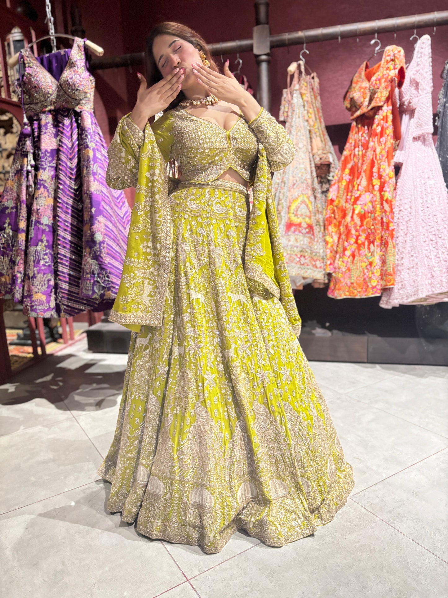 Perfect Zari & Sequins Lehenga with Deer Motifs and Dome Accents
