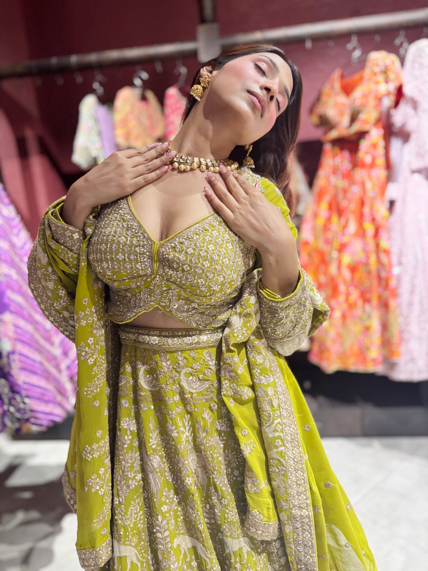 Perfect Zari & Sequins Lehenga with Deer Motifs and Dome Accents
