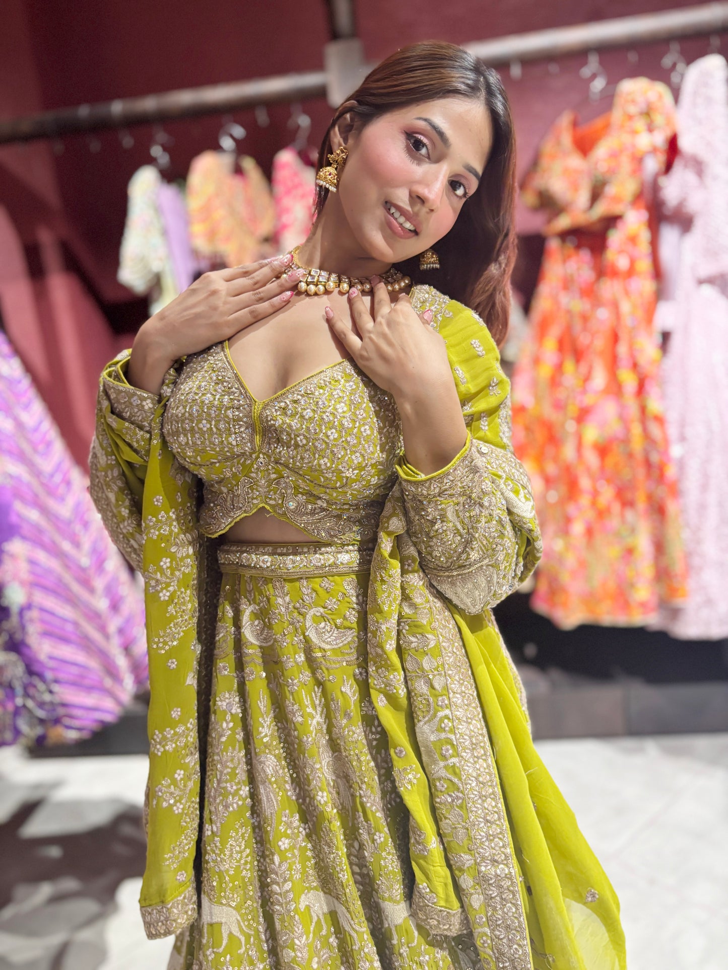 Perfect Zari & Sequins Lehenga with Deer Motifs and Dome Accents