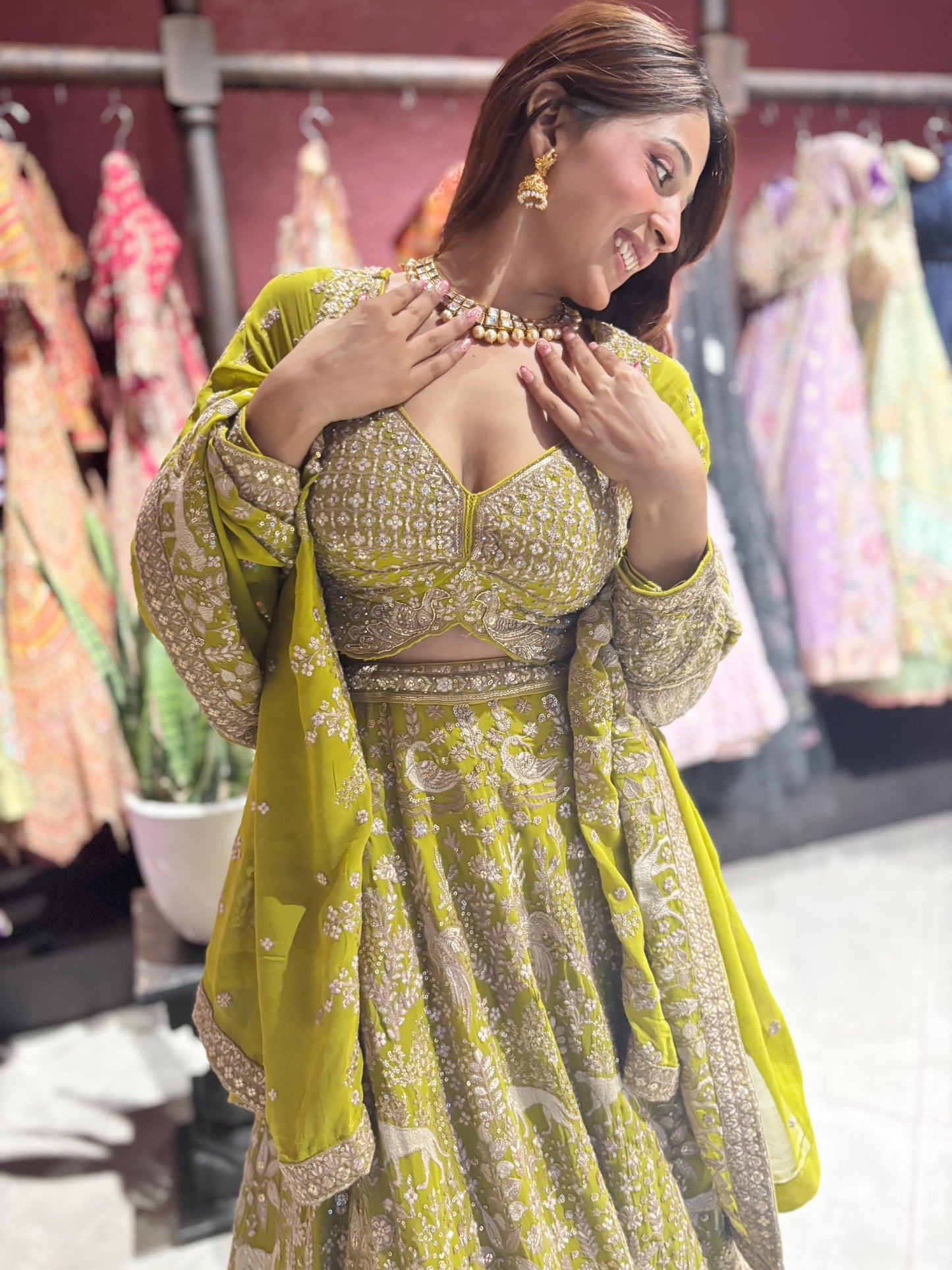Perfect Zari & Sequins Lehenga with Deer Motifs and Dome Accents