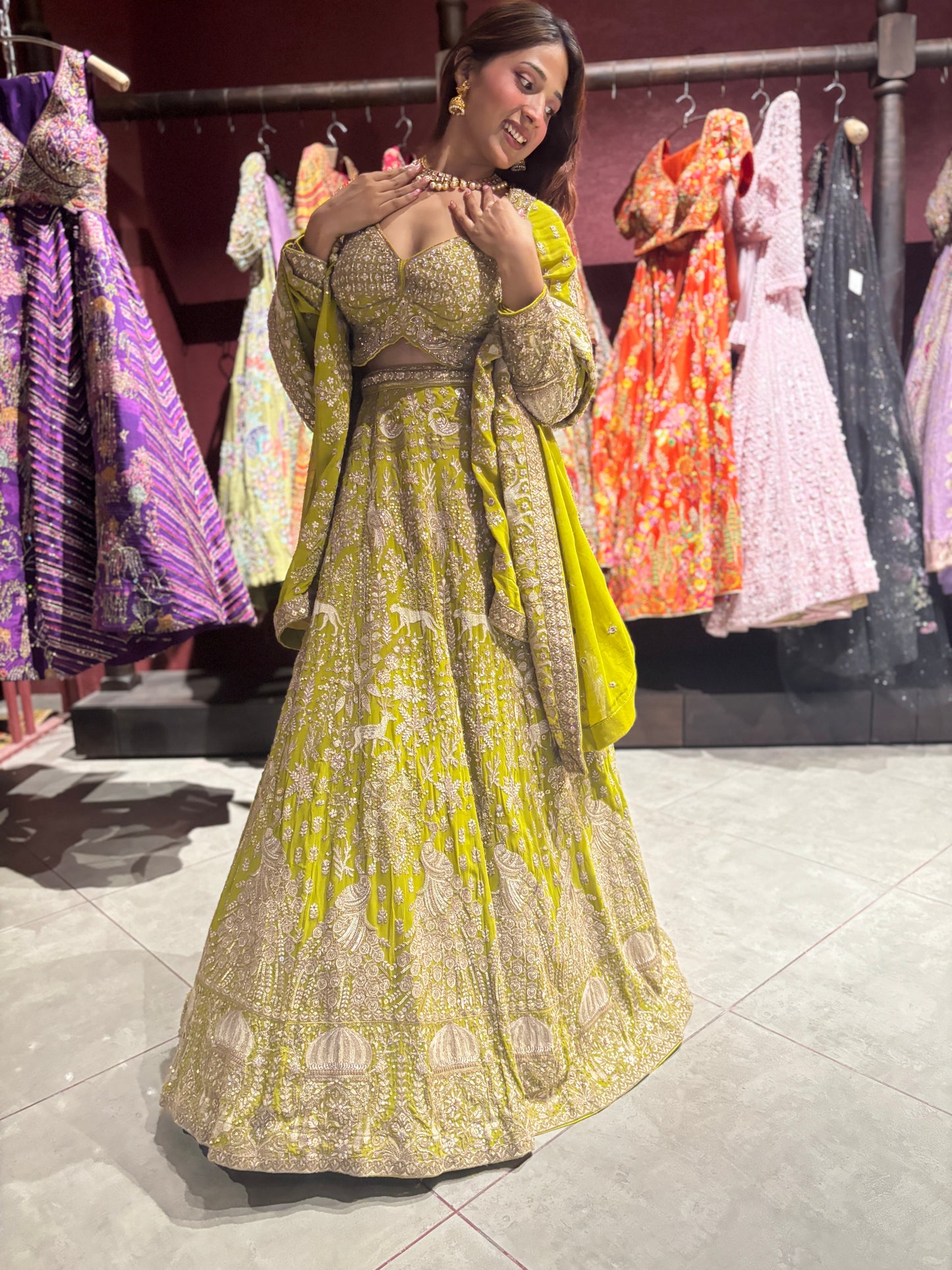 Perfect Zari & Sequins Lehenga with Deer Motifs and Dome Accents