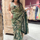 Green Silk Saree with Golden Floral Zari Embroidery & Designer Blouse
