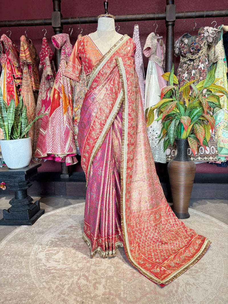 Banarasi Designer Saree with Heavy Golden Zari Border