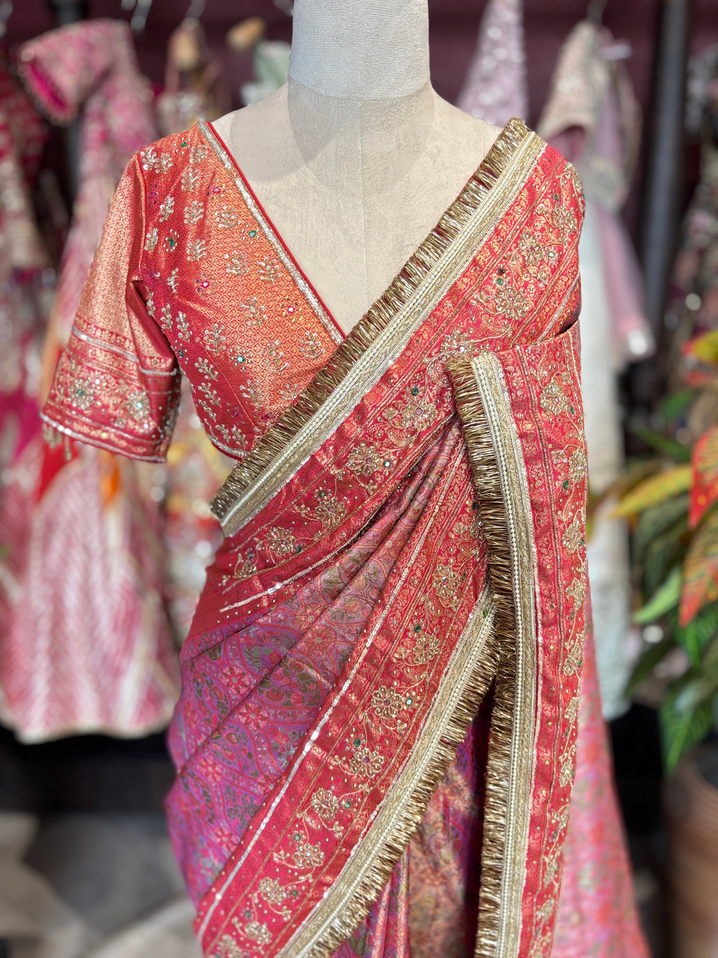 Banarasi Designer Saree with Heavy Golden Zari Border