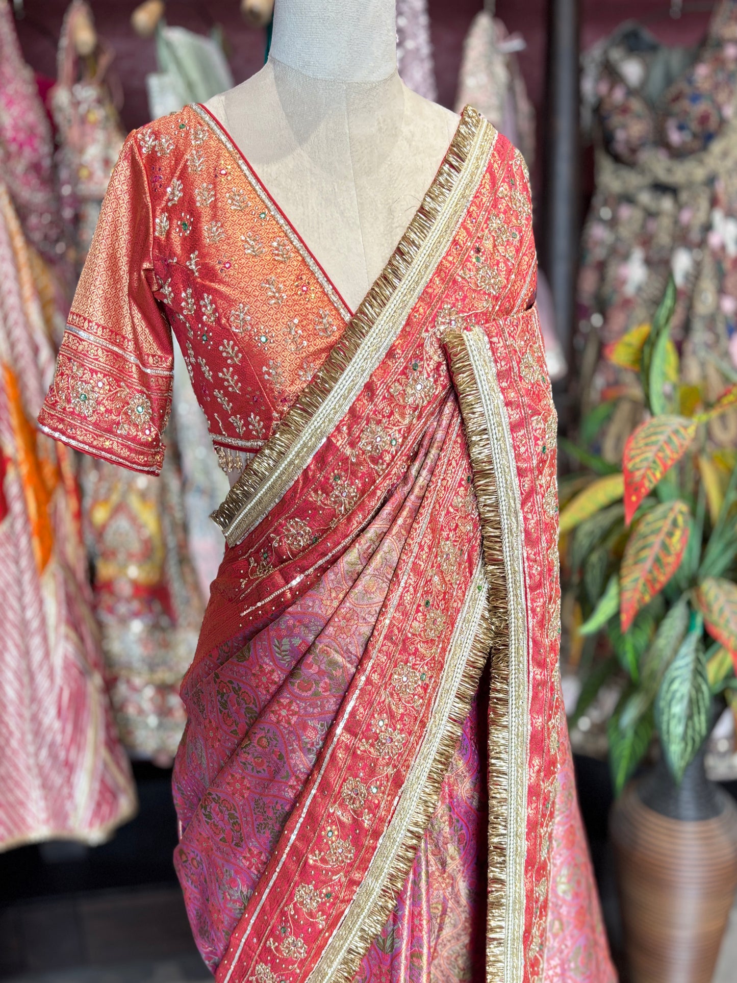 Banarasi Designer Saree with Heavy Golden Zari Border