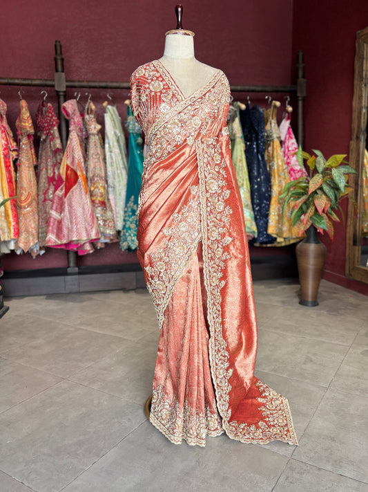 Red Banarasi Designer Saree with Heavy Golden Embroidered Border
