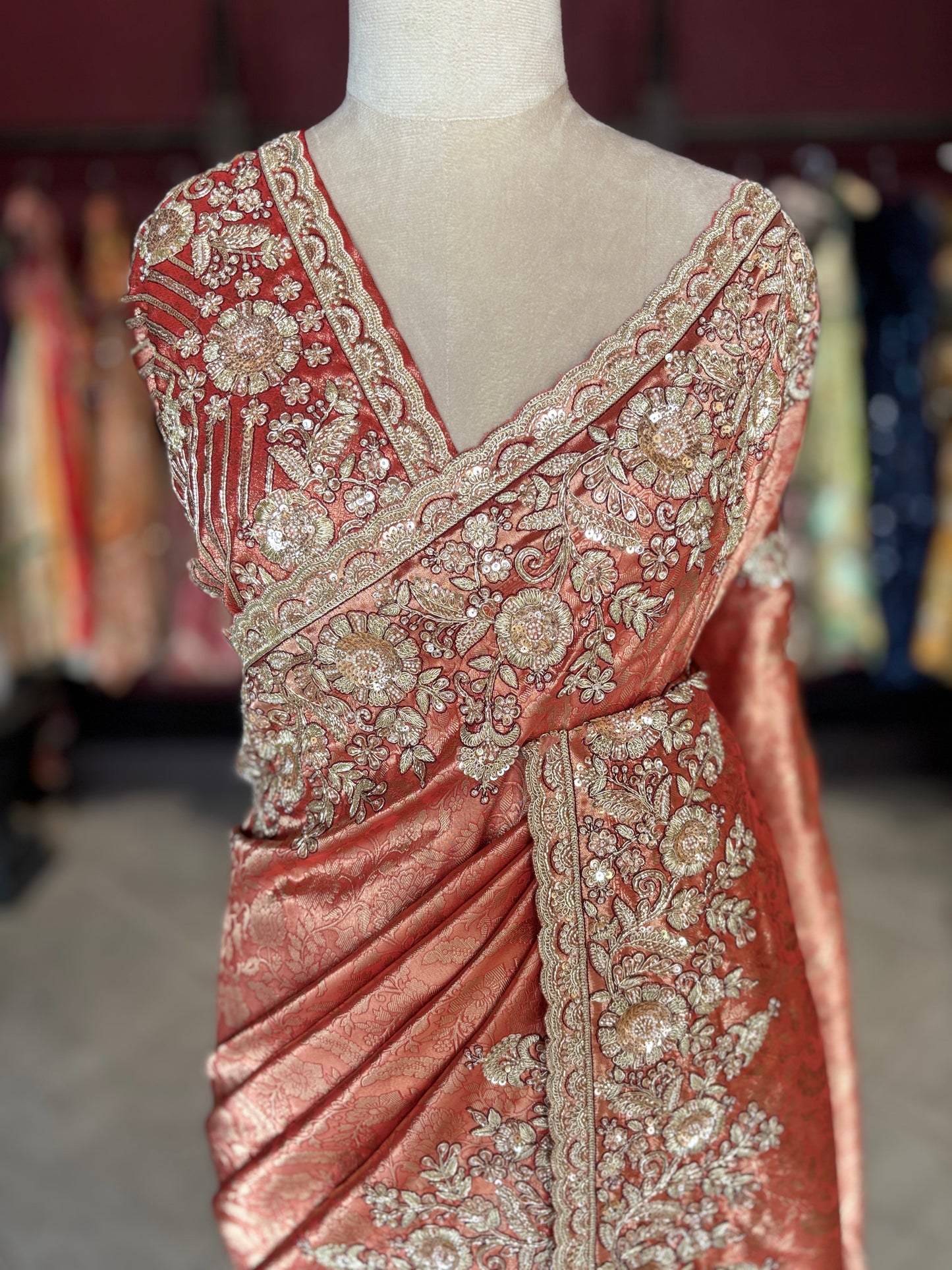Red Banarasi Designer Saree with Heavy Golden Embroidered Border