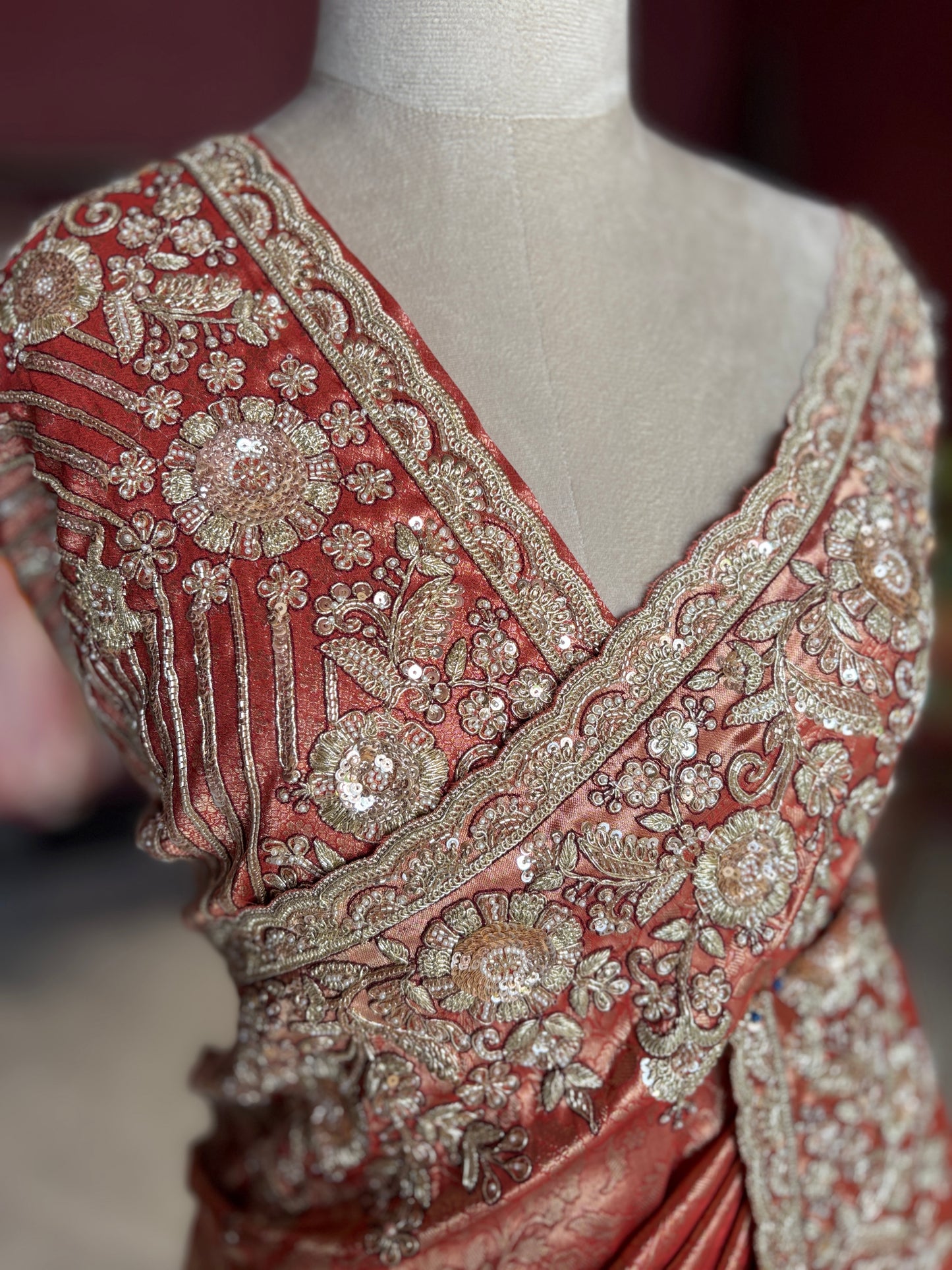 Red Banarasi Designer Saree with Heavy Golden Embroidered Border