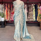 Sky Blue Banarasi Designer Saree with Heavy Golden Embroidered Border