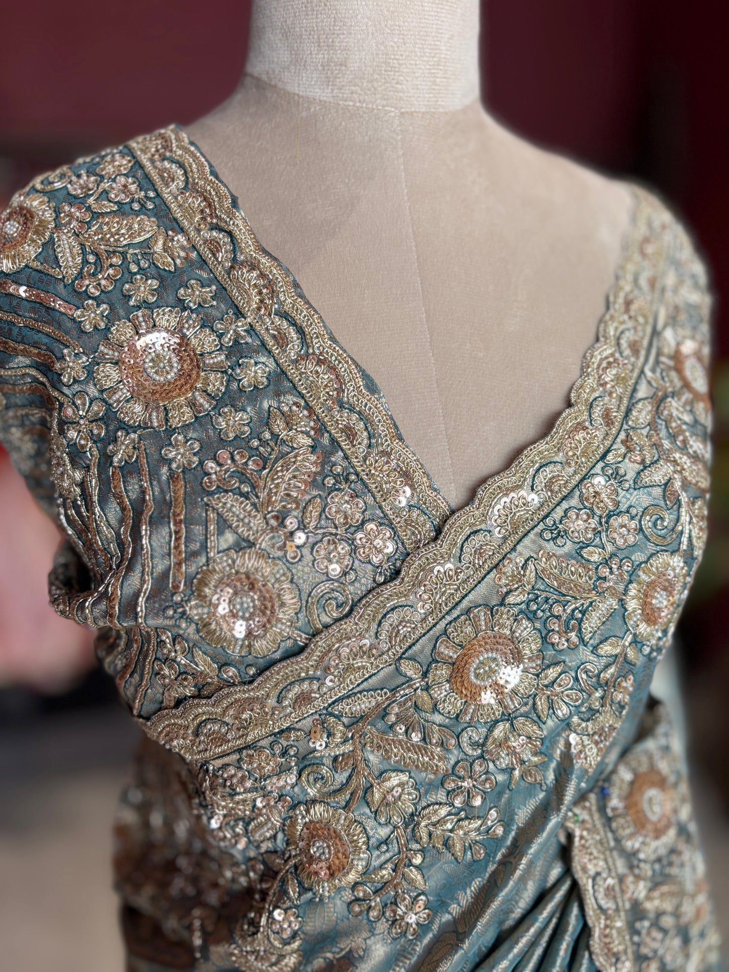 Sky Blue Banarasi Designer Saree with Heavy Golden Embroidered Border