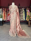 Rose Gold Banarasi Designer Saree with Heavy Golden Embroidered Border
