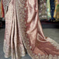 Rose Gold Banarasi Designer Saree with Heavy Golden Embroidered Border