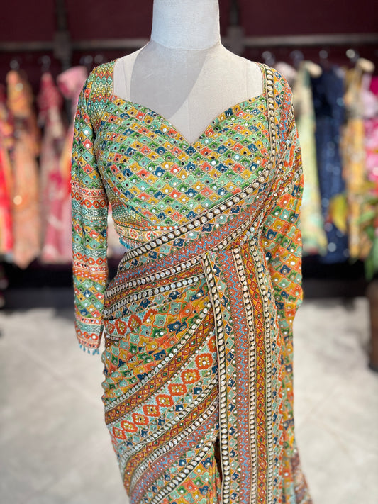 Multicolor Heritage Designer Saree with Heavy Embroidered Border