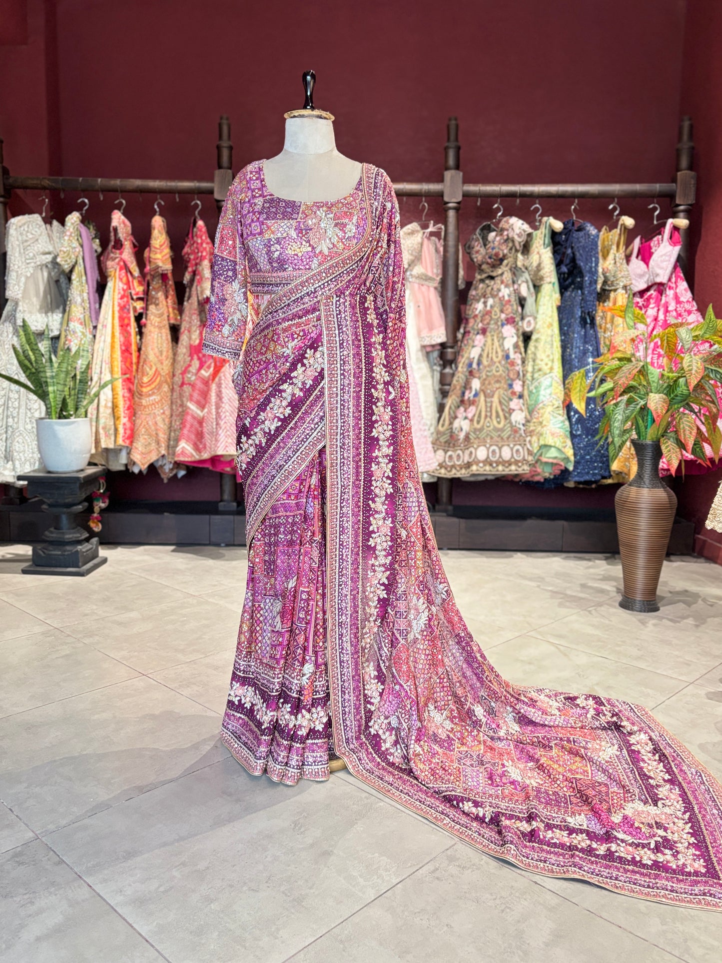 Heritage Designer Saree with Embroidered Border and Matching Blouse