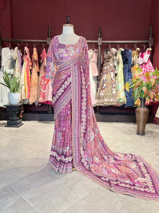 Heritage Designer Saree with Embroidered Border and Matching Blouse