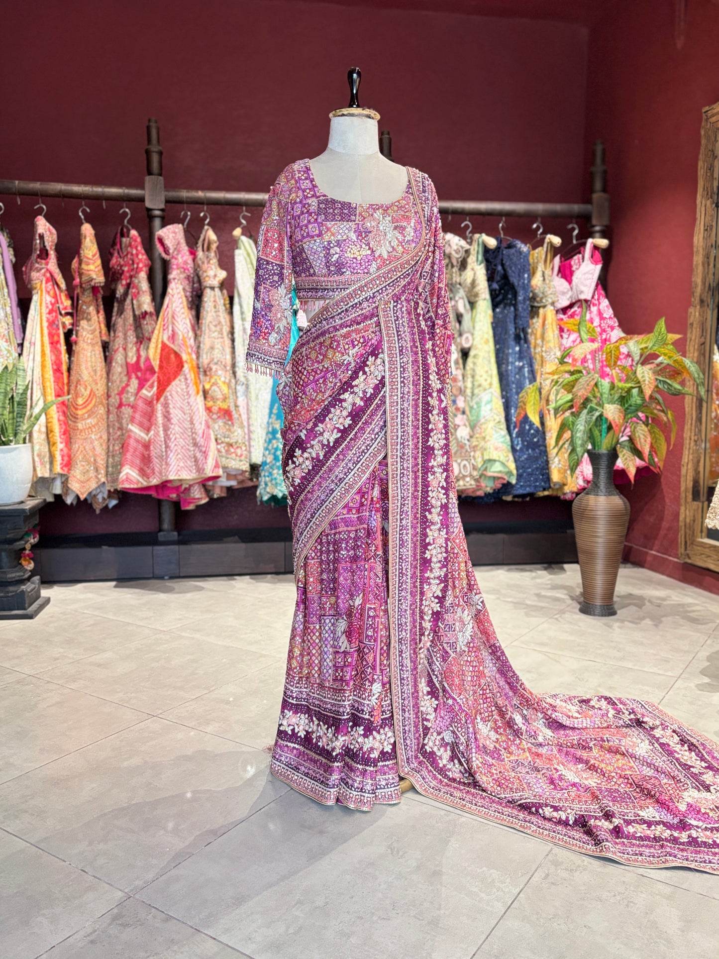 Heritage Designer Saree with Embroidered Border and Matching Blouse