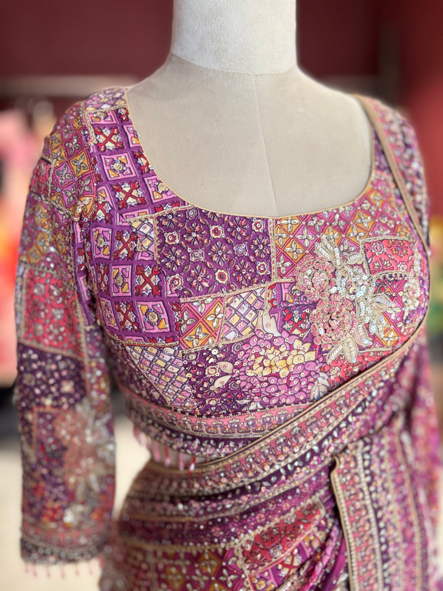 Heritage Designer Saree with Embroidered Border and Matching Blouse
