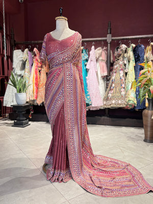 Maroon Designer Saree with Multi-Color Embroidery & Sequin Work