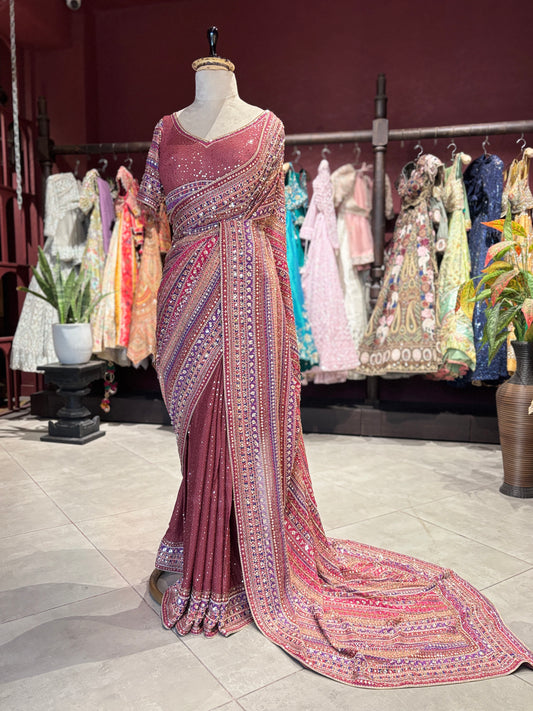 Maroon Designer Saree with Multi-Color Embroidery & Sequin Work