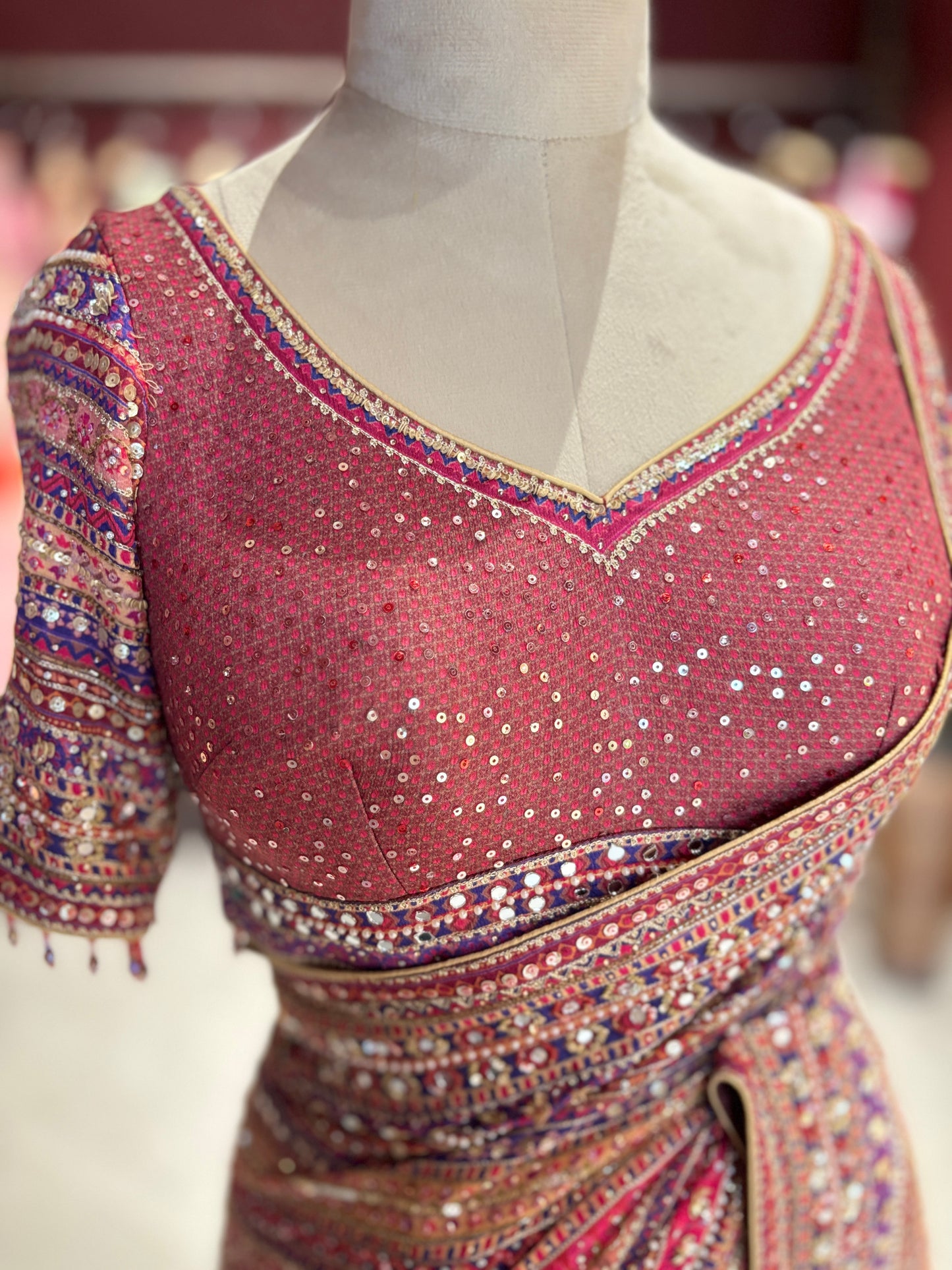 Maroon Designer Saree with Multi-Color Embroidery & Sequin Work