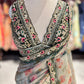 Designer Saree with Black Embroidered Border and Heavy Blouse