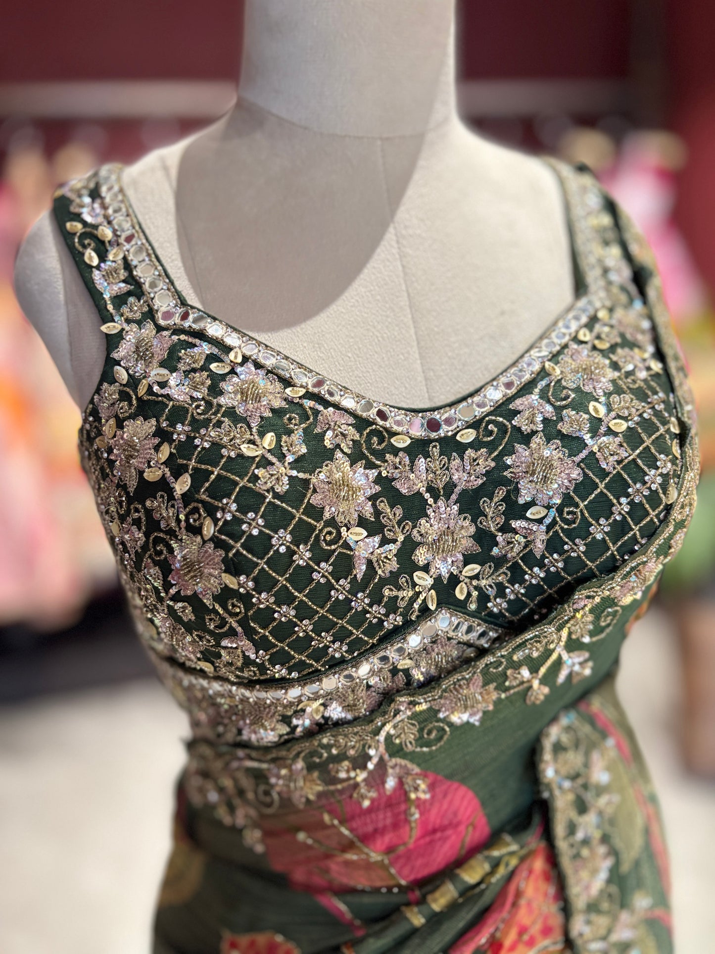 Designer Saree with Black Embellished Blouse and Embroidered Border