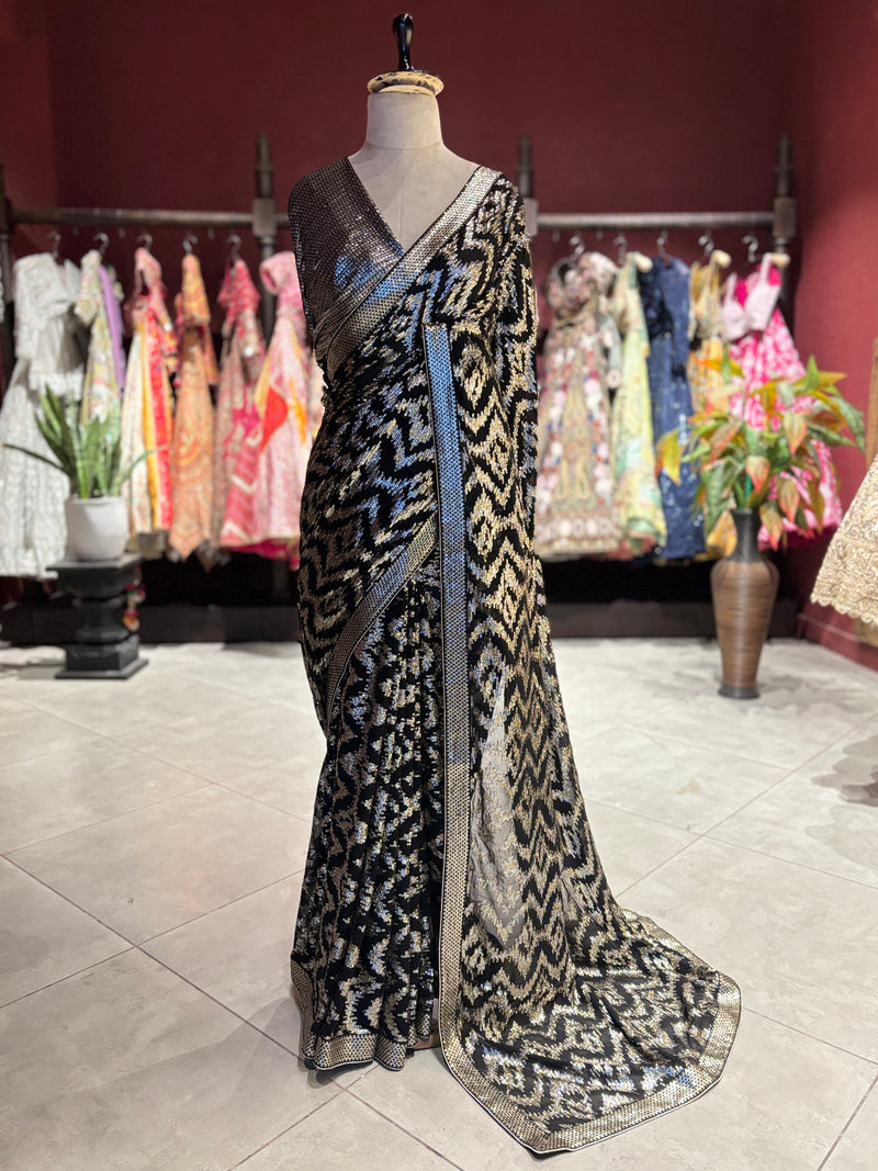 Designer Saree with Heavy Embellished Border and Matching Blouse