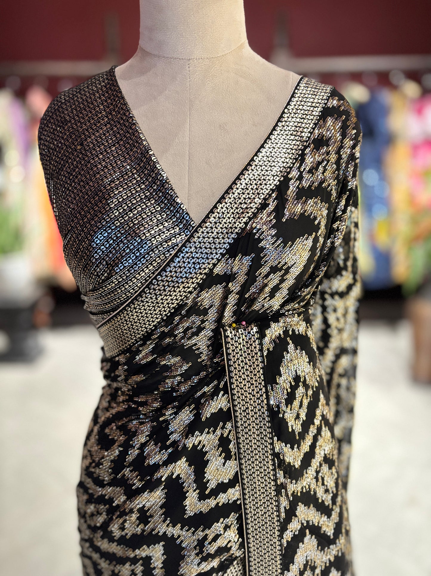Designer Saree with Heavy Embellished Border and Matching Blouse