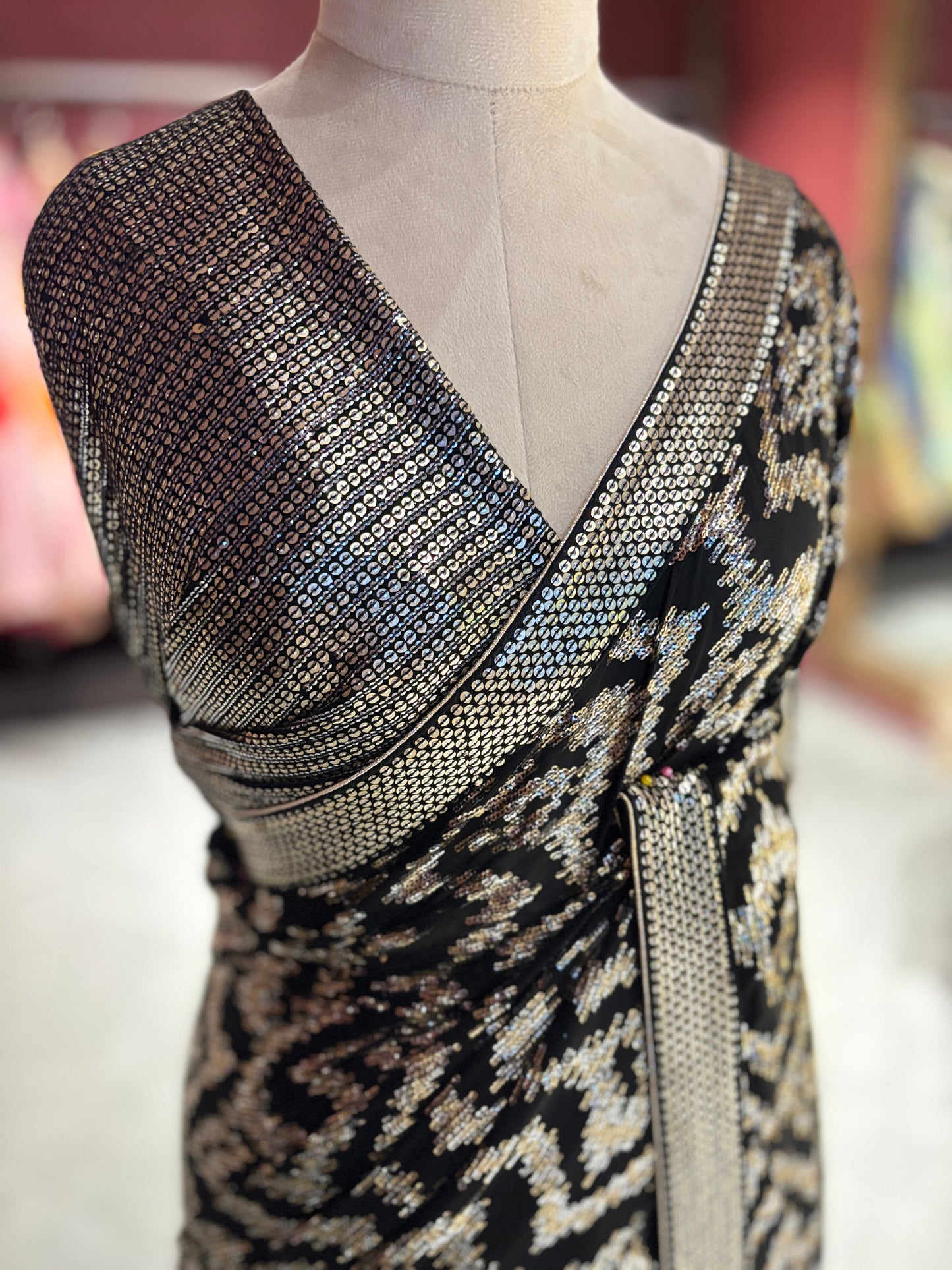Designer Saree with Heavy Embellished Border and Matching Blouse