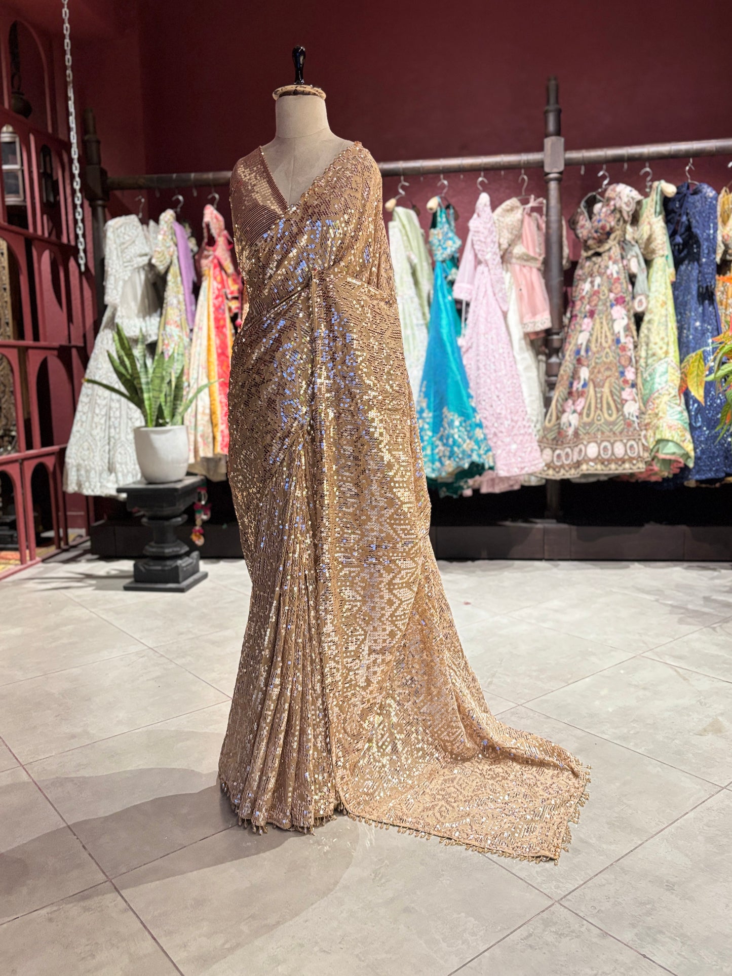 Gold Sequin Designer Saree with Heavy Embellished Blouse
