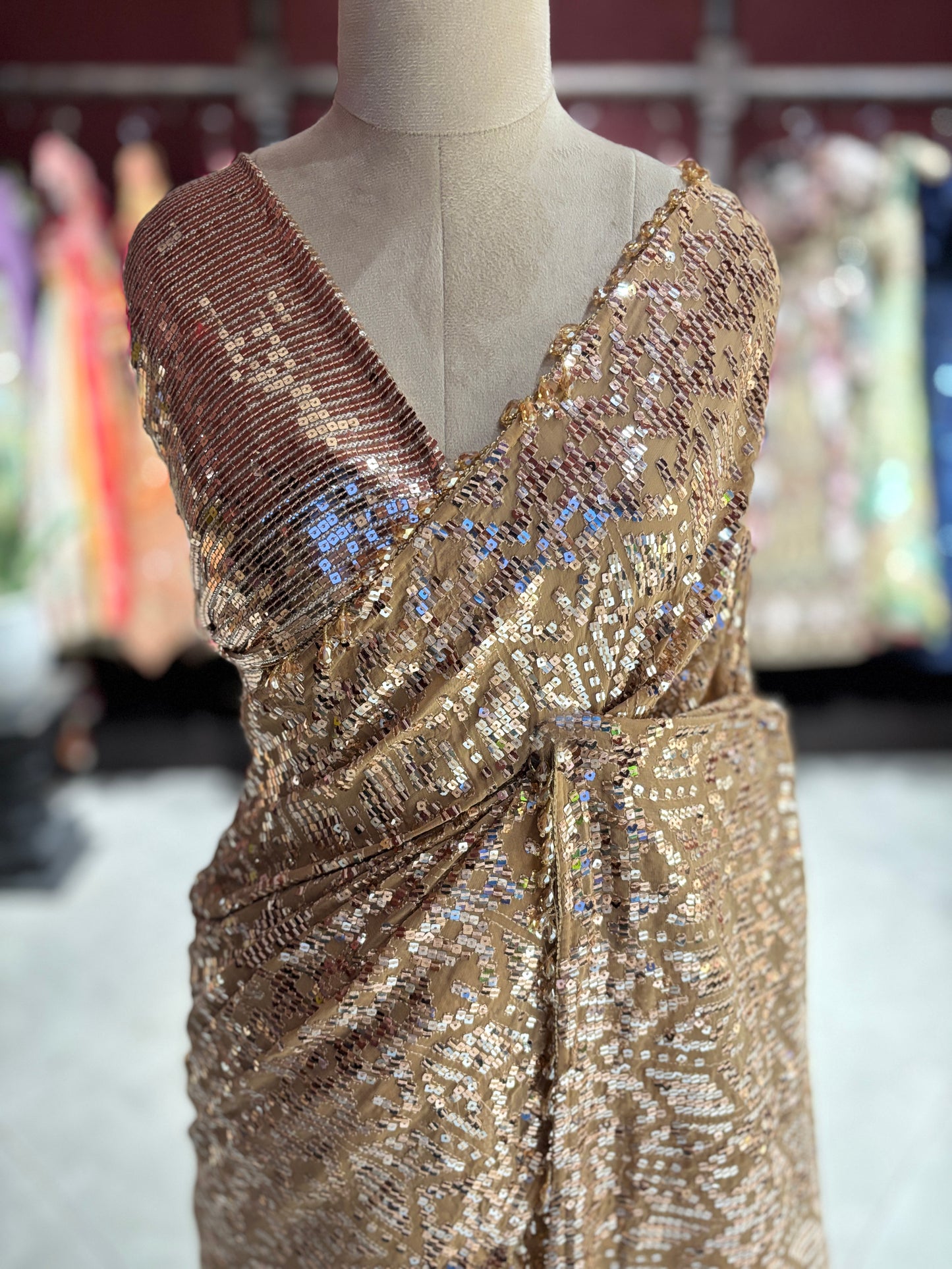 Gold Sequin Designer Saree with Heavy Embellished Blouse