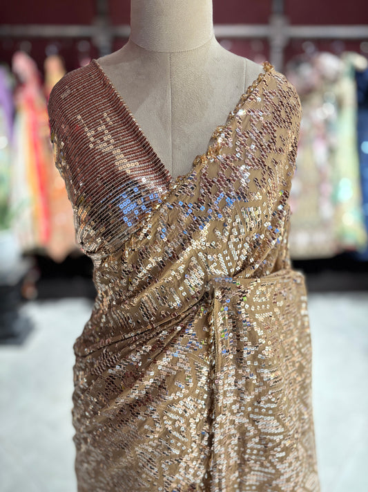 Gold Sequin Designer Saree with Heavy Embellished Blouse
