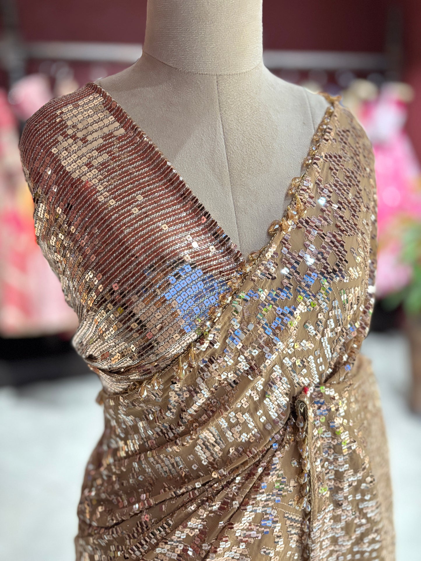 Gold Sequin Designer Saree with Heavy Embellished Blouse