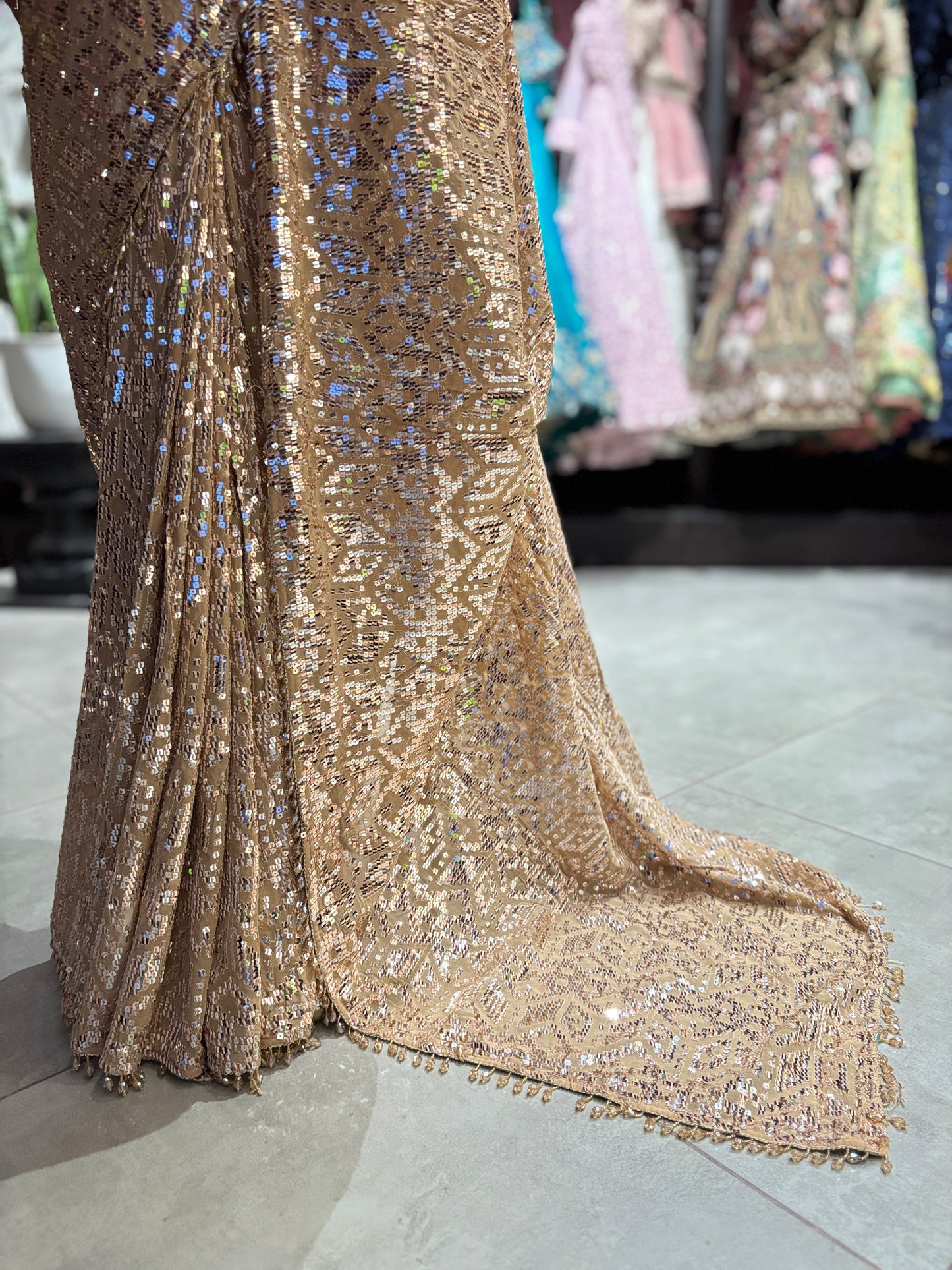 Gold Sequin Designer Saree with Heavy Embellished Blouse