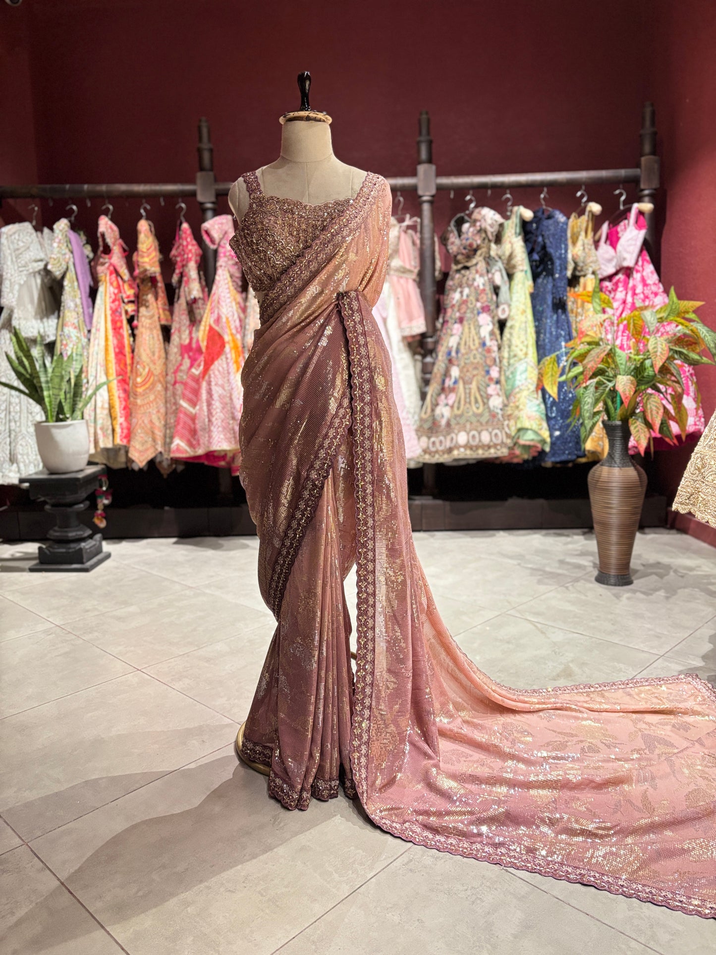 Designer Saree with Heavy Embellished Blouse and Contrast Border
