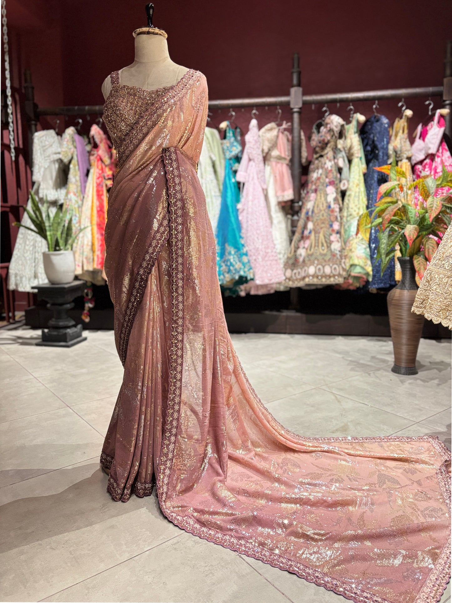 Designer Saree with Heavy Embellished Blouse and Contrast Border