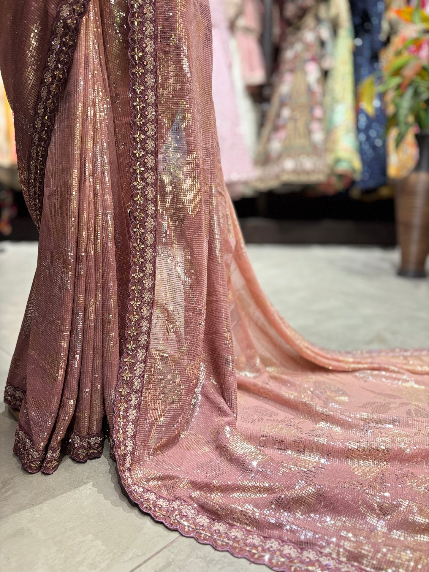 Designer Saree with Heavy Embellished Blouse and Contrast Border